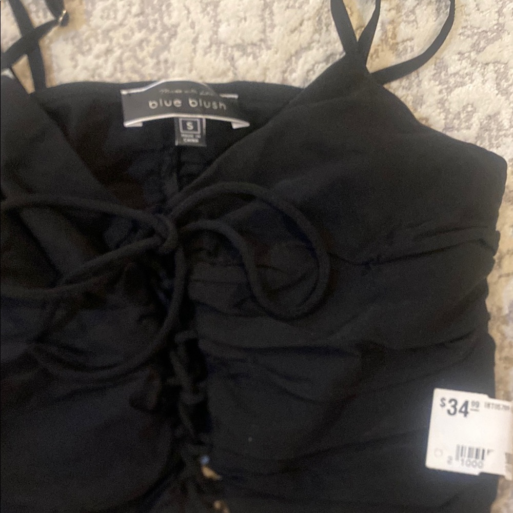 Blue Blush Black Ruched Top